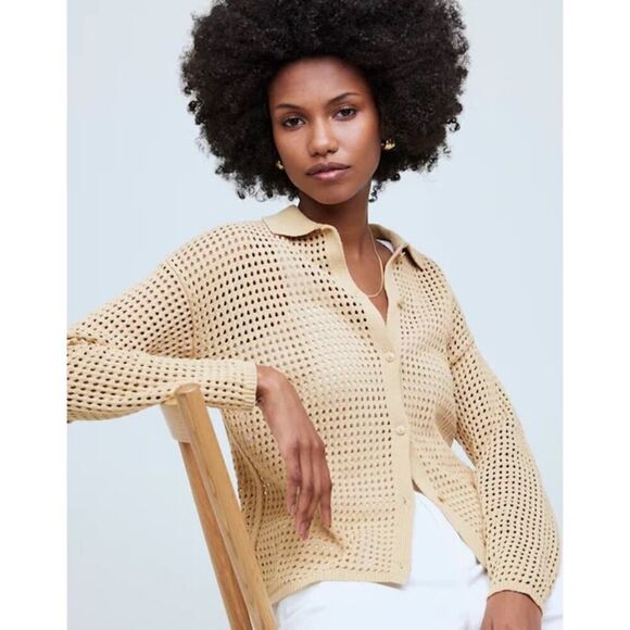 MADEWELL Open-Stitch Polo Cardigan Sweater Size small - Picture 4 of 11